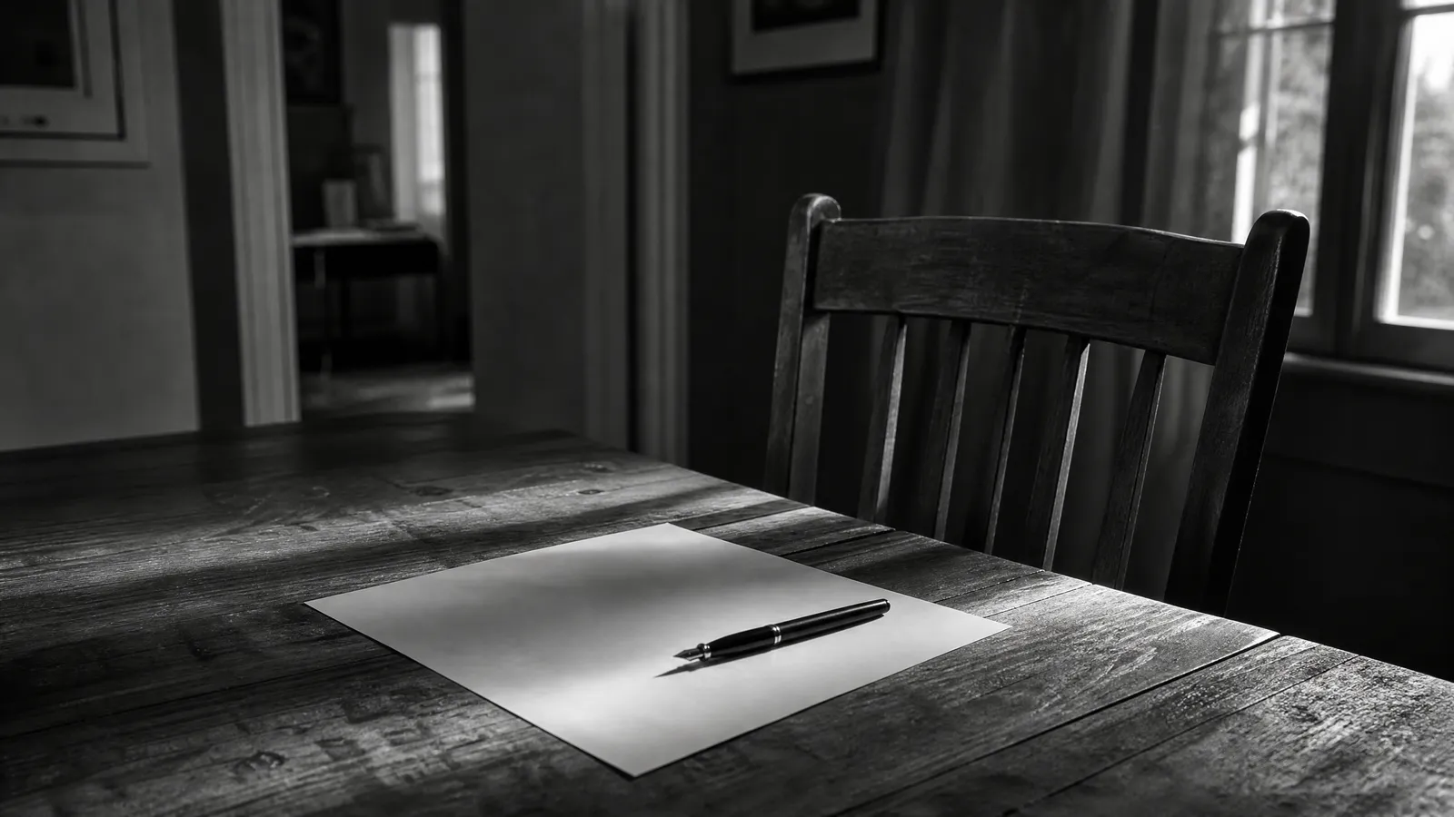 A blank legal document with an official seal, illustrated in bone white on a dark background